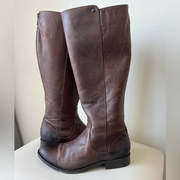 Frye Melissa Brown Leather  black Zip Ridding boots size 7 - Picture 2 of 15